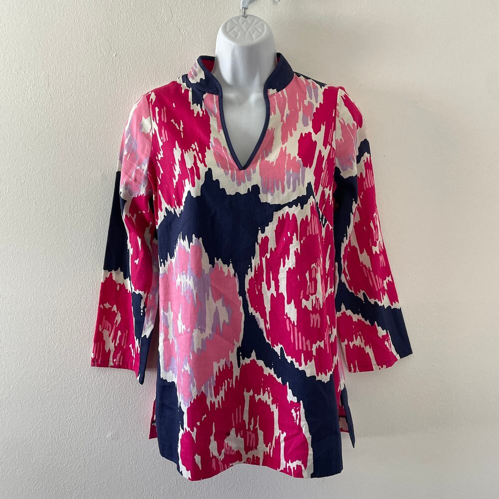 Lilly Pulitzer Tunic Womens XS Ciara Pink Blue Retro Floral Resort Vacation